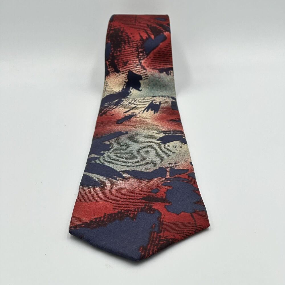 DON LOPER Beverly Hills Vintage Italian Silk Tie Abstract Red Blue USA 56"X 4”